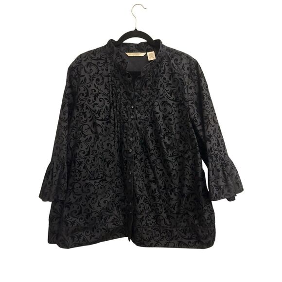 Gothic Baroque Velvet Flocked Blouse 2XL Victorian Romantic Dark Academia - Picture 1 of 8